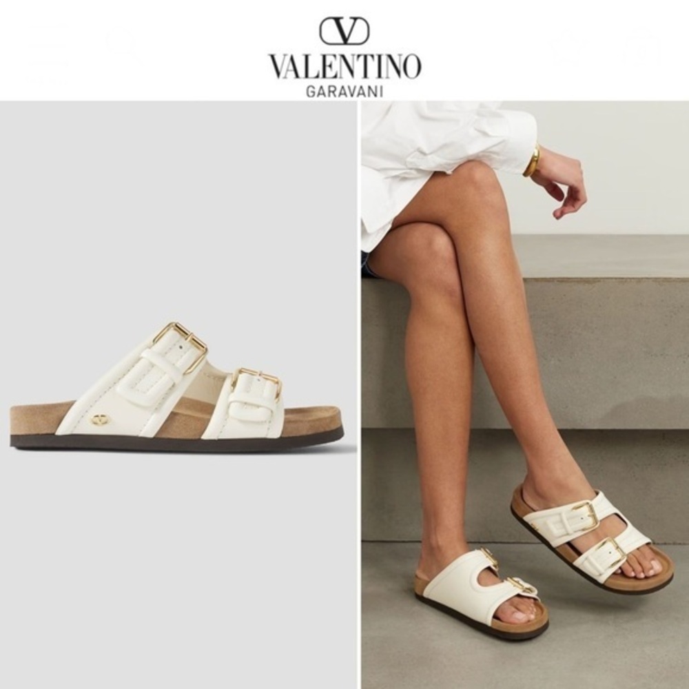 VALENTINO GARAVANI Fussfriend Embellished Leather Slides Cream Sandals EU 36 NWT